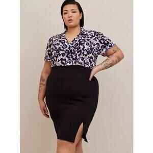 At The Knee Ponte Crepe stretch Dress  3 (3X) leapord bodice career proffesional
